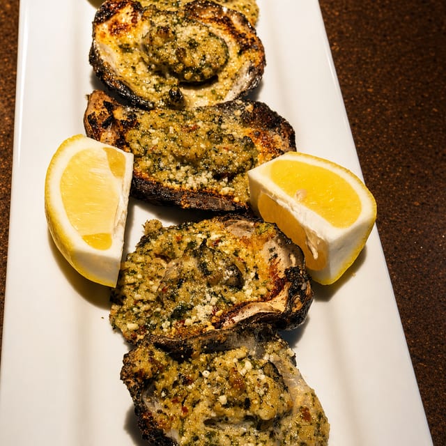 Charbroiled oysters 1/2 Dozen.